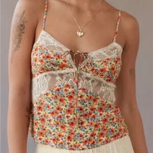 Urban Outfitters Green and Blue Crop Tie Front Camisole